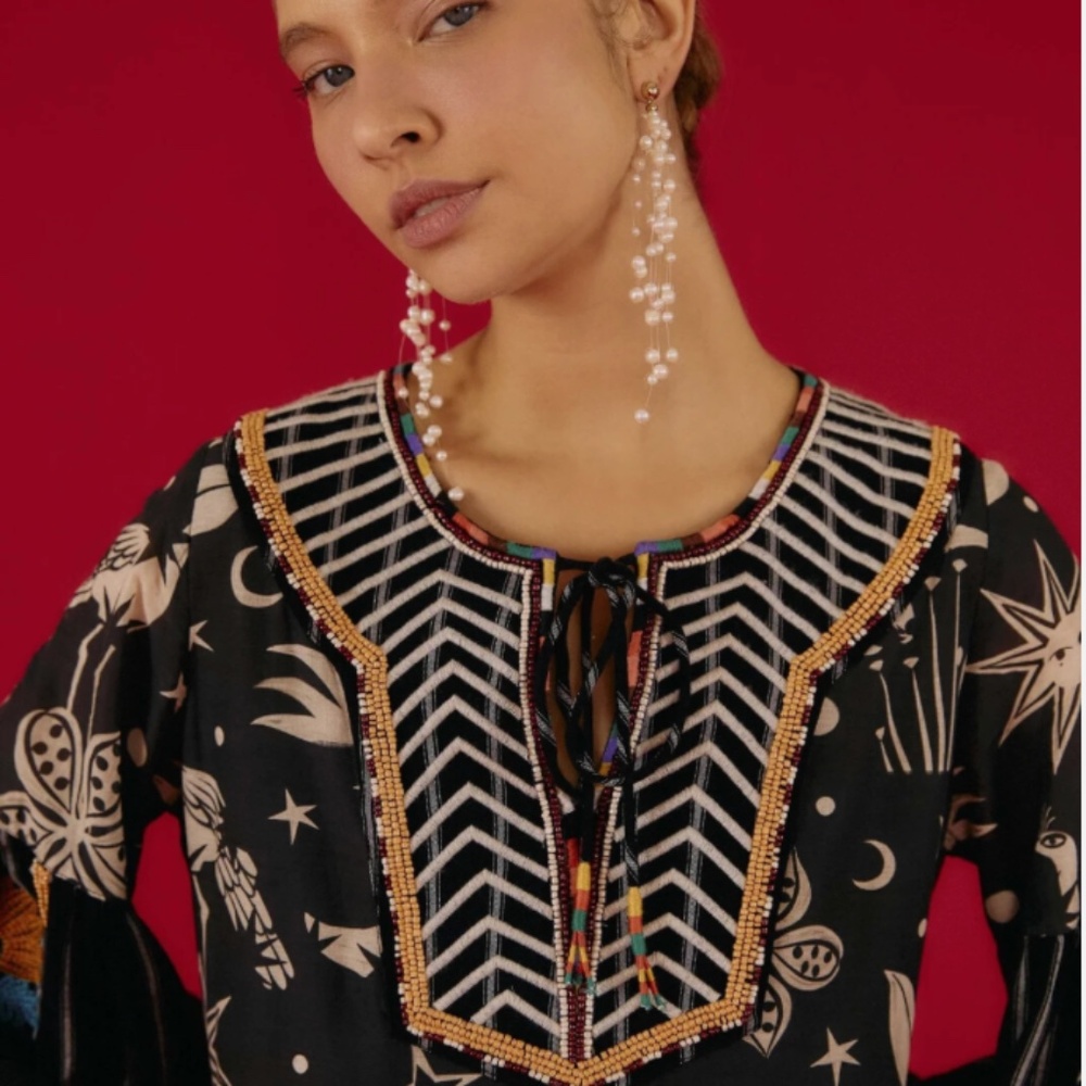 Farm Rio Embroidered Mixed Prints Maxi Dress